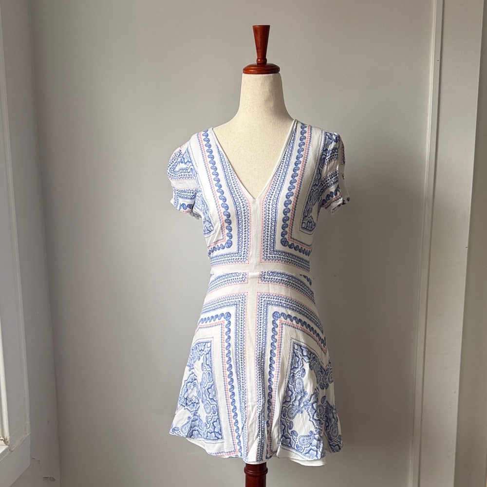 Lovers + Friends Blue and White Mini Dress